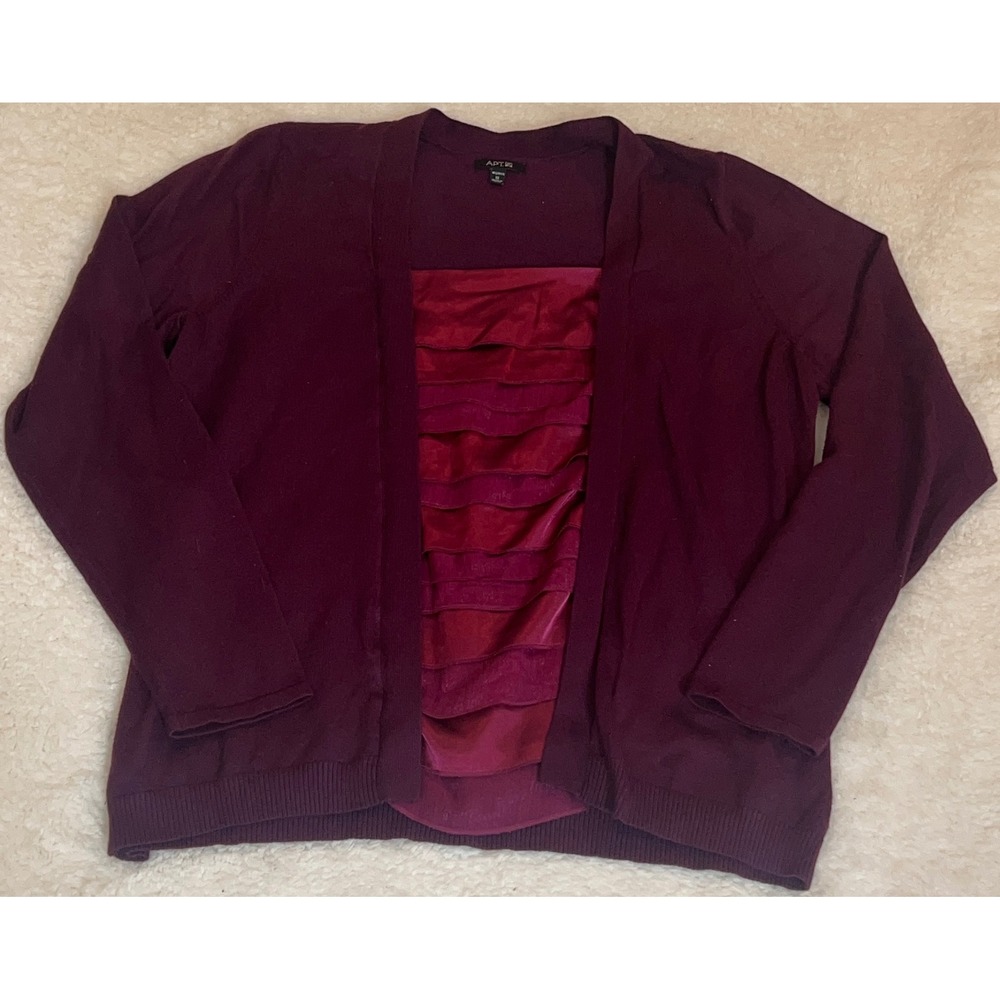 Apt. 9 Womens 1X Plum Purple Ruffle Layered Look Cardigan Sweater Knit Top